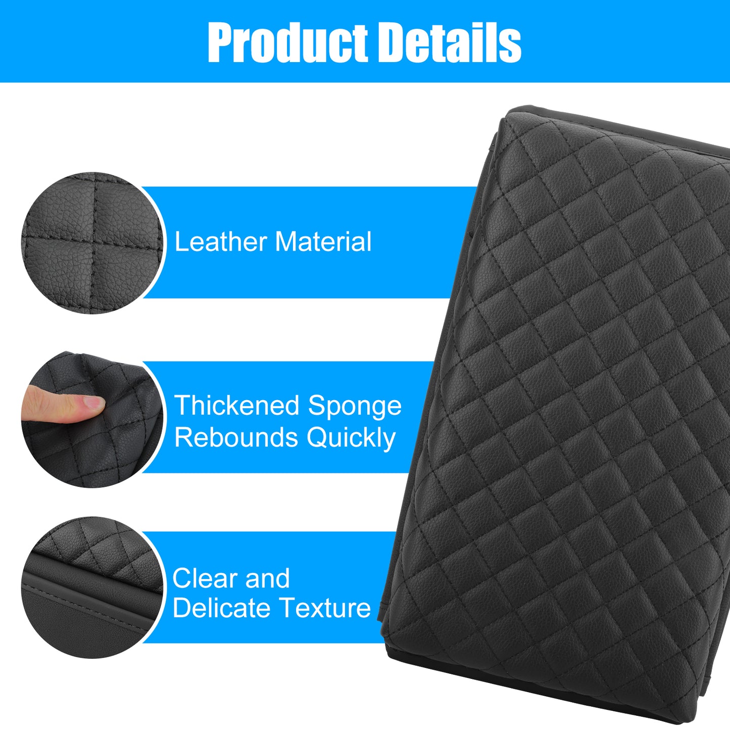 Auto Armrest Cushion Cover - PU Leather Center Console Box Pad Protector with Phone Pocket,Car Center Console Cover Pad,Auto Armrest Cover Car Accessories for SUV Vehicle Truck (Black)