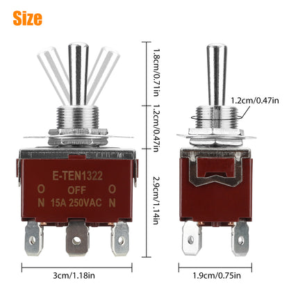 3 pcs 12V 6 Pin 3 Position Heavy Duty Toggle Switches - solid  Terminal Metal Boat Switch for Car Auto Boat Household Appliances