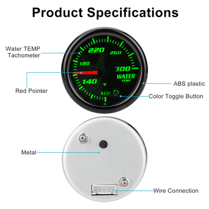 52 mm Water Temperature Gauge - Stylish Design, 7 Color Display, and Easy Installation,100° to 300° Fahrenheit Readings, with 1/8 NPT Electronic Sensor