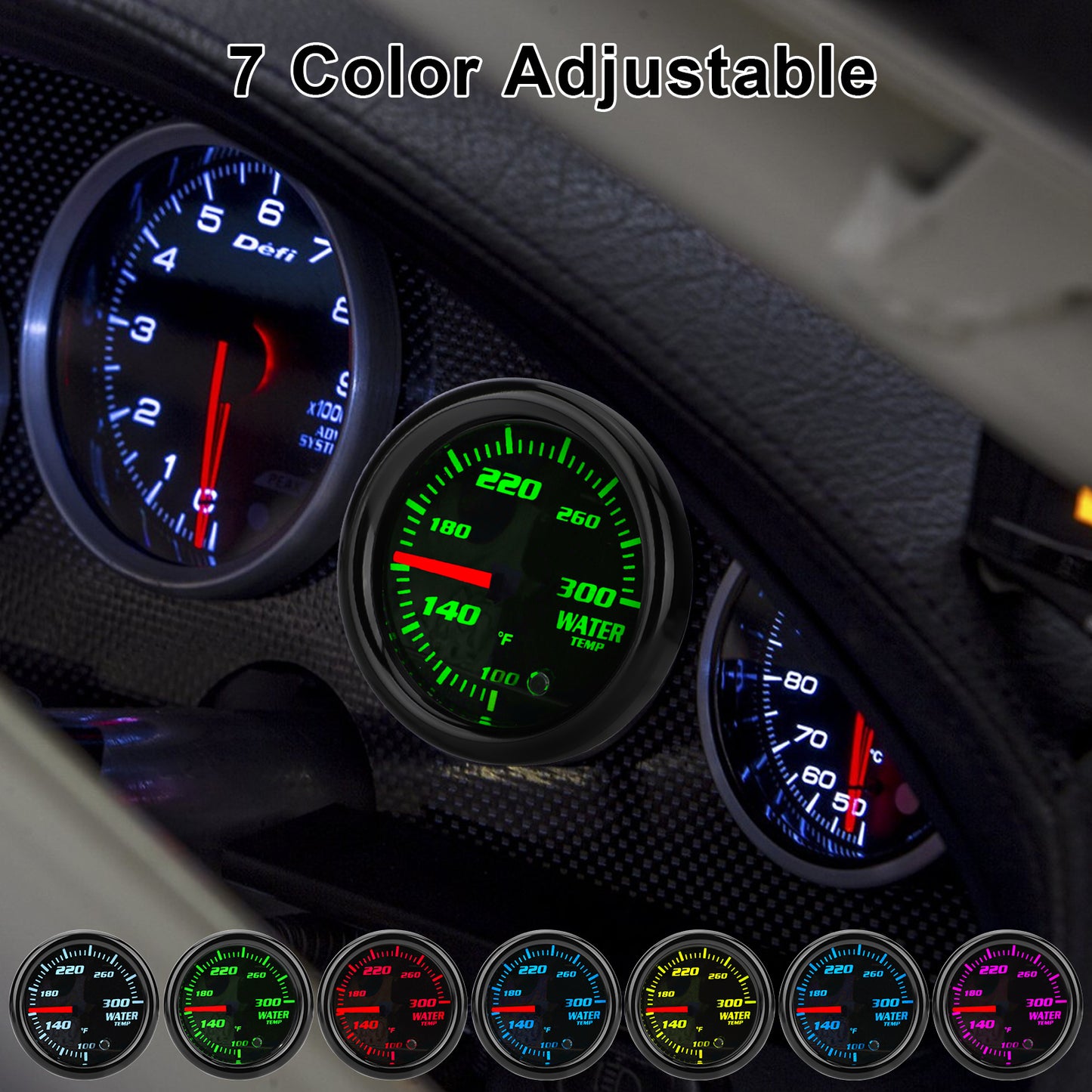 52 mm Water Temperature Gauge - Stylish Design, 7 Color Display, and Easy Installation,100° to 300° Fahrenheit Readings, with 1/8 NPT Electronic Sensor