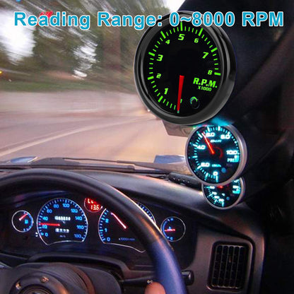 2" 52mm 7 Color Engine Tachometer Gauge - 0-8000 RPM,Ideal for 1-8 Cylinder Gas-Powered Vehicles in 12V