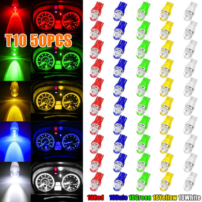 50Pcs T10 194 LED Bulb for Instrument Panel - 5 Vibrant Colors,Plug & Play Installation,Fits T10, 194, 168, and 2825 sockets