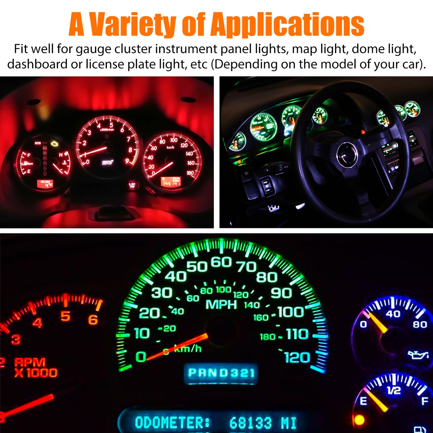 50Pcs T10 194 LED Bulb for Instrument Panel - 5 Vibrant Colors,Plug & Play Installation,Fits T10, 194, 168, and 2825 sockets