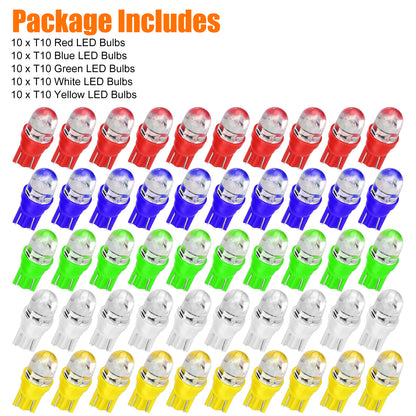 50Pcs T10 194 LED Bulb for Instrument Panel - 5 Vibrant Colors,Plug & Play Installation,Fits T10, 194, 168, and 2825 sockets