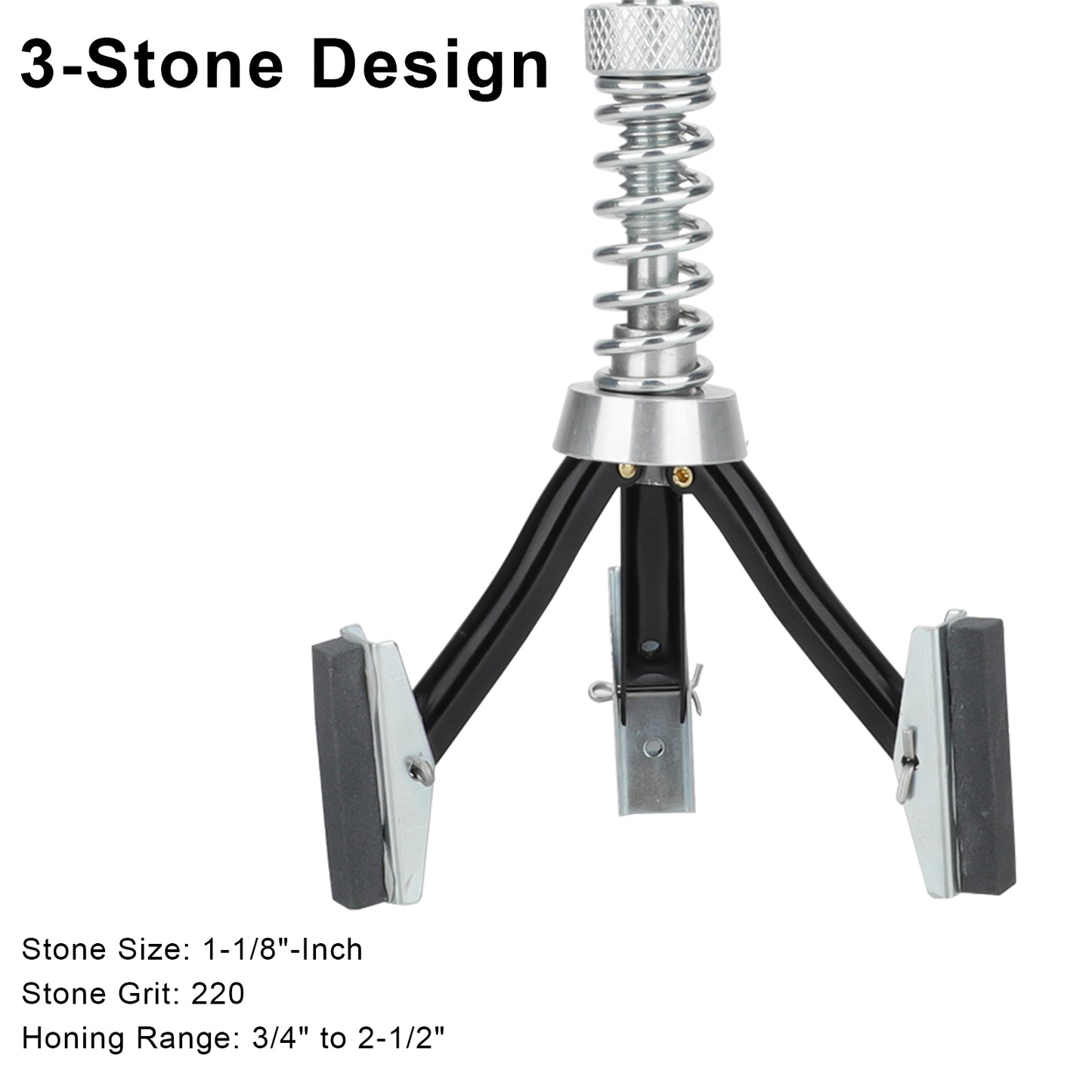 Car Engine Cylinder Hone Tool - 3/4" to 2-1/2"Wide,220 grit stones,Versatile 3 Stone Design ,Adjustable Precision, Electric Drill-Compatible ,Ideal for Carbon, Rust, and Heat Glaze Deposits