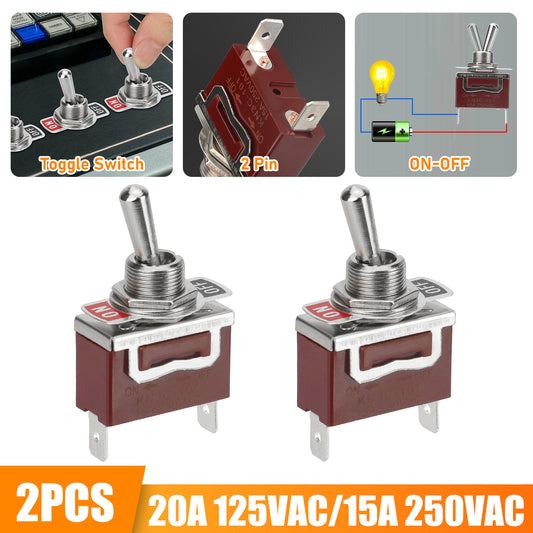 2PCS 2-Pin Heavy Duty Spst On-Off Toggle Switch - 20A 125V, 15A 250V ,Easy Installation for Car Auto Boat Household Appliances