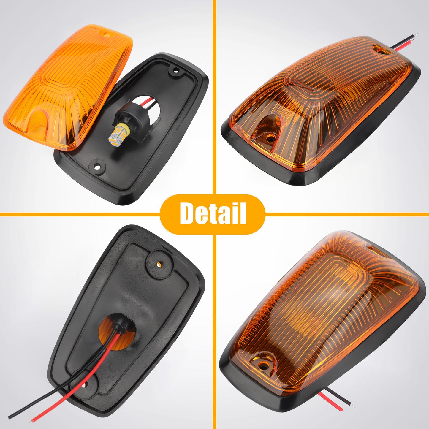 5pcs Clear Lens Amber LED Cab Marker Roof Light - T10 led light, Waterproof Design, Easy Installation,for 88-02 Chevy/GMC Pickup Trucks