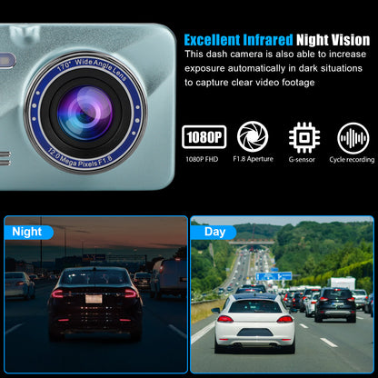 4 Inch Dash Cam 1080P FHD DVR Car Driving Recorder - Touch LCD Screen 170° Wide Angle, G-Sensor, Front and Rear Camera (Sky Blue)