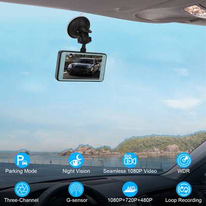 4 Inch Dash Cam 1080P FHD DVR Car Driving Recorder - Touch LCD Screen 170° Wide Angle, G-Sensor, Front and Rear Camera (Sky Blue)