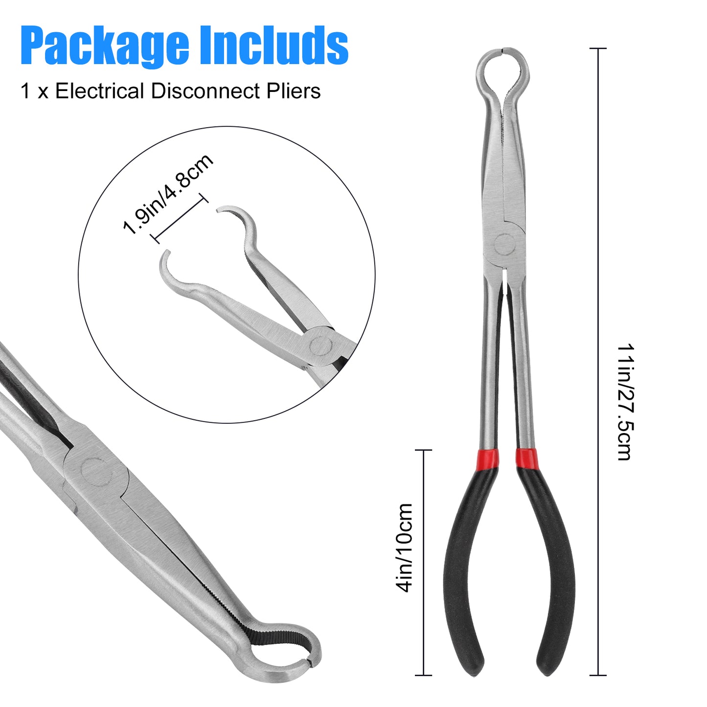 11 Inch Automotive Electrical Disconnect Pliers - Premium Carbon Steel, Non-Slip Handle,for spark plug covers, spark plug sheaths, hose clamps, vacuum pipes, fuel pipes, heater hoses Removal Tool