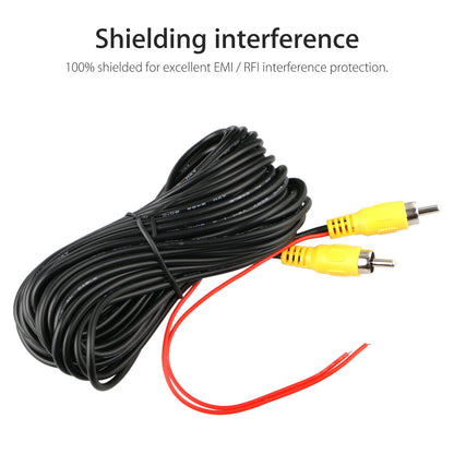 Car Video RCA Extension Cable for Auto Backup Camera Monitor Rear View Parking System with Detection Wire Reverse Trigger Lead for GPS Navigation, 32ft
