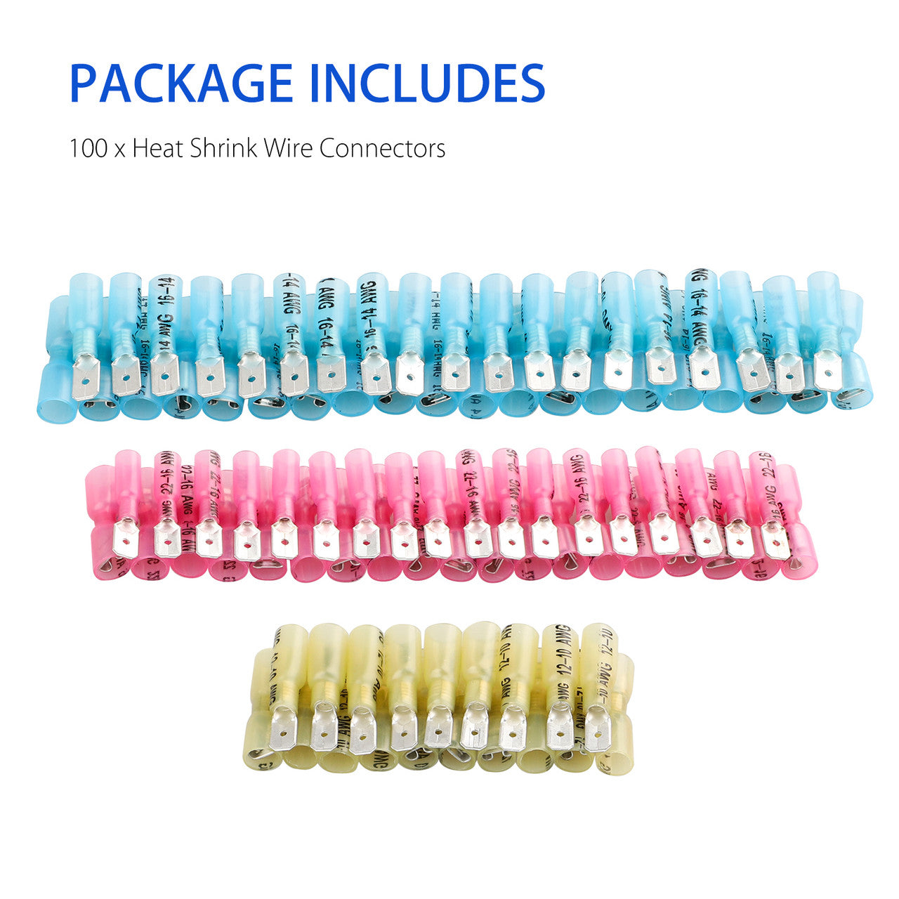 Solder Seal Wire Connectors, Heat Shrink Butt Connector Waterproof Insulated Electrical Butt Terminals Wire Splice for Automotive Marine Automotive Outdoor, 100PCS