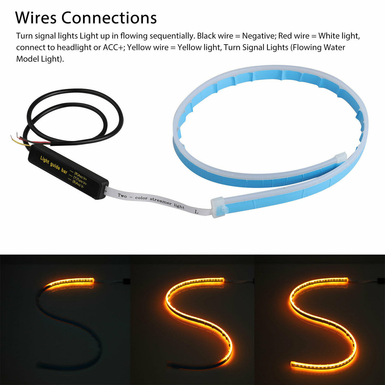 Flexible Led Light Strip 2Pcs 24 Inches Dual Color White-Amber Sequential Switchback DRL LED Kit Waterproof for Car Replacement Switchback Headlight Decorative Lamp Kits and Turn Signal Tube Lights