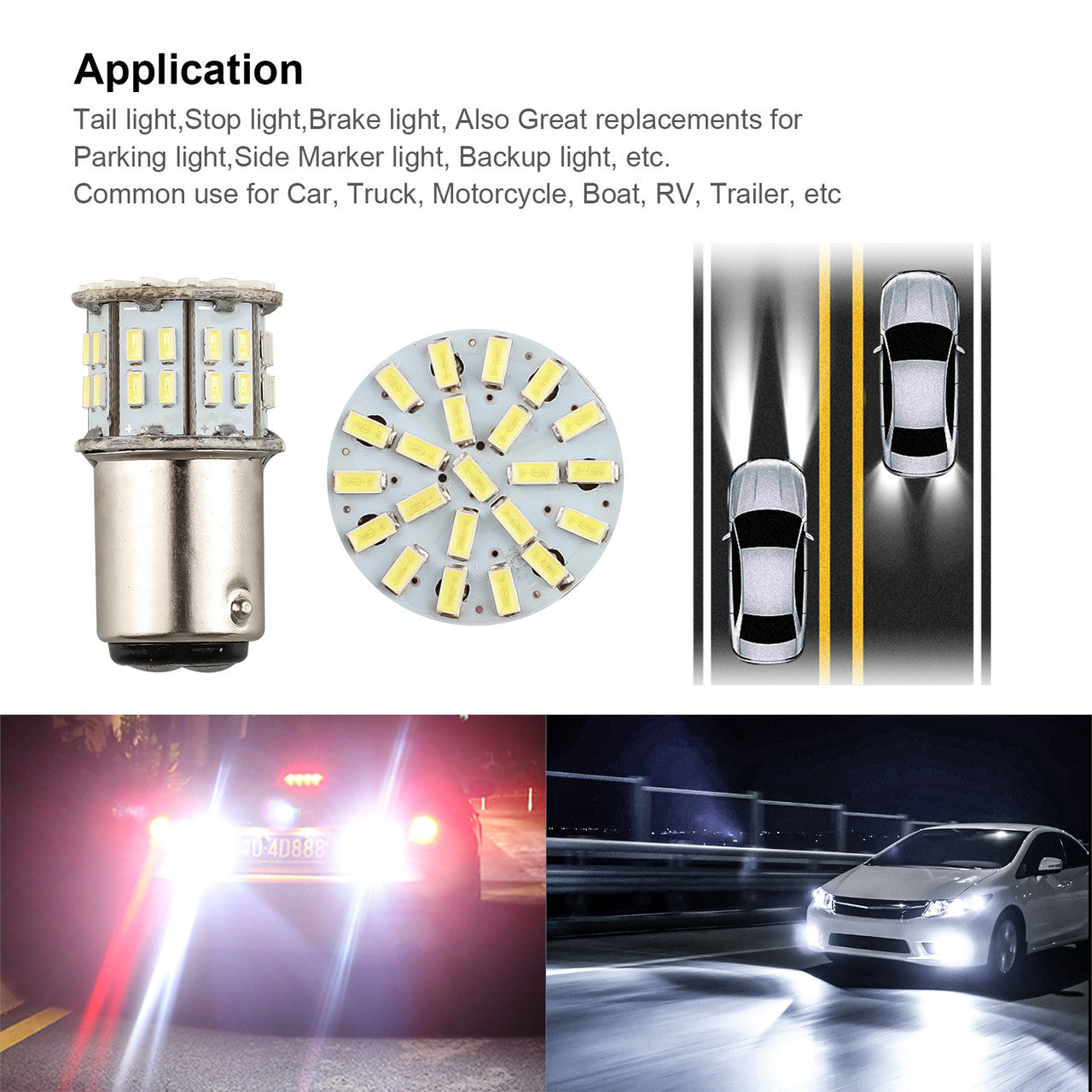 LED Tail Brake light Bulbs, 12V, 600K Brightness, White