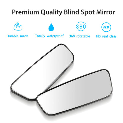 HD Glass Convex Lens Frameless Adjustable Blind Spot Mirror for All Universal Vehicles Car Stick-on Design,2 Pack,Rectangle