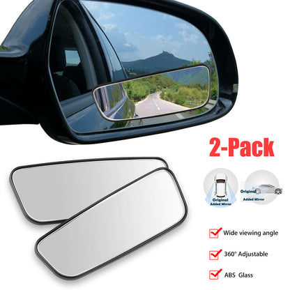 HD Glass Convex Lens Frameless Adjustable Blind Spot Mirror for All Universal Vehicles Car Stick-on Design,2 Pack,Rectangle