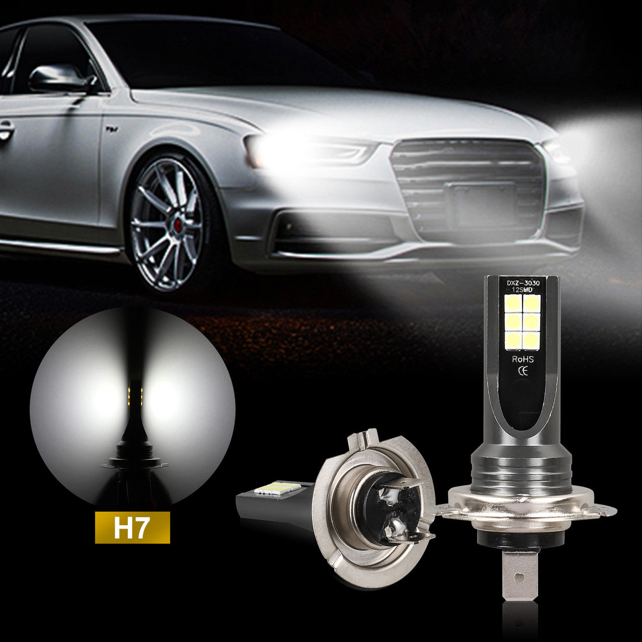 H7 LED Headlight Bulbs,14000lm 6000k Extremely Brightness Car headlamp Conversion Kit, 3030CSP chips