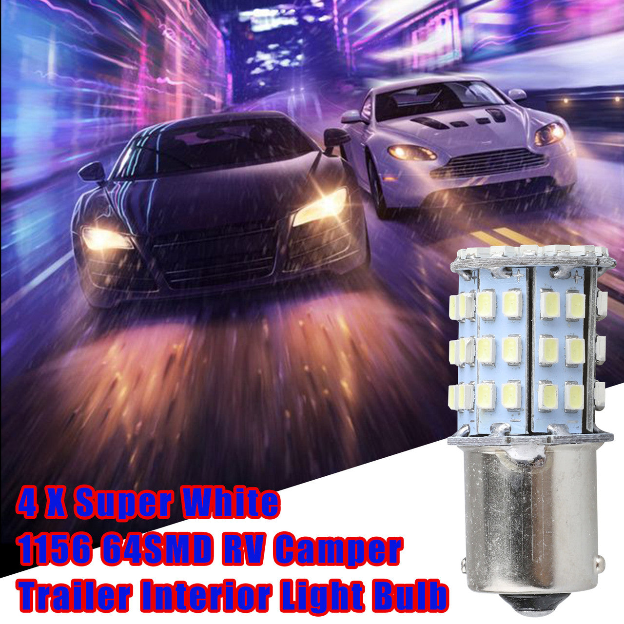 Super White 64 SMD LED 1156 1141 1003 RV Camper Trailer Interior Light Bulb, 4Pcs