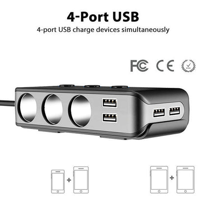 Quick Charge 3.0 12V/24V Car Power Outlet Splitter Multi Port USB Charger Compatible w/GPS, Dash Cam, Phone, Android, iPad, Tablet, Gray