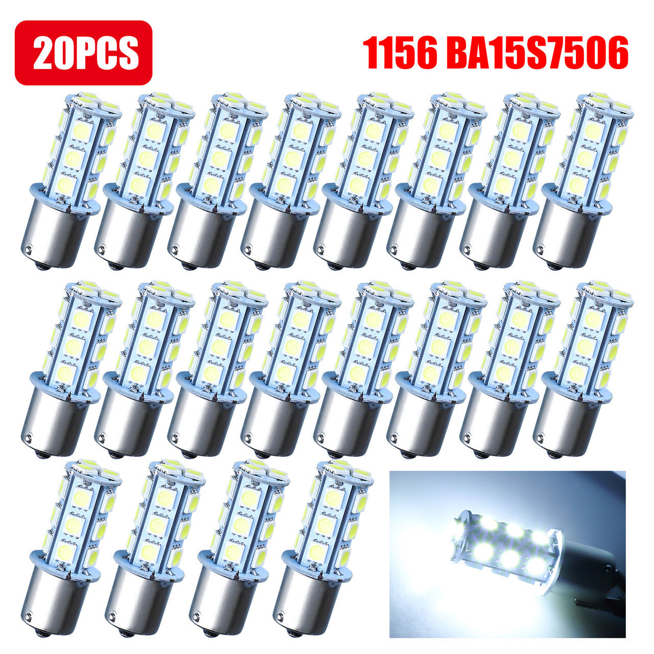 6000K White 18 SMD LED 1156 1141 1259 1459 1619 5007 5008 7506 RV Camper Trailer Interior Light Bulb, 20Pcs