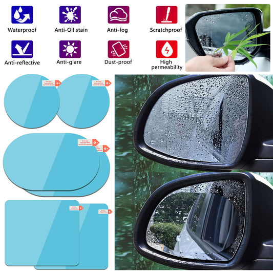 Car Mirror Stick, Anti-fog Car Rearview Mirror Sticker Transparent and Waterproof Round/Square Car Mirror Window Film Compatible with SUV, Bus, Off-road Vehicle, Taxi, Truck, Motorcycle 2 Pcs