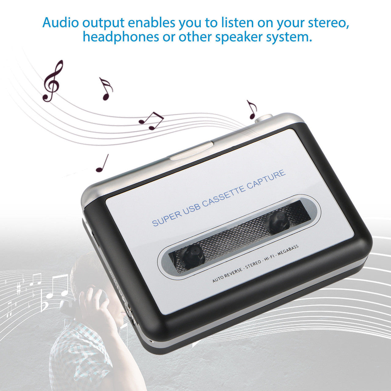 Cassette Tape to MP3 CD Converter via USB, Portable Cassette Player Convert Cassette Tape to Digital MP3, with Earphones
