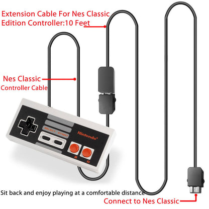 10 ft Extension Cable Cord for Nintendo Nes Mini Classic Edition Controller