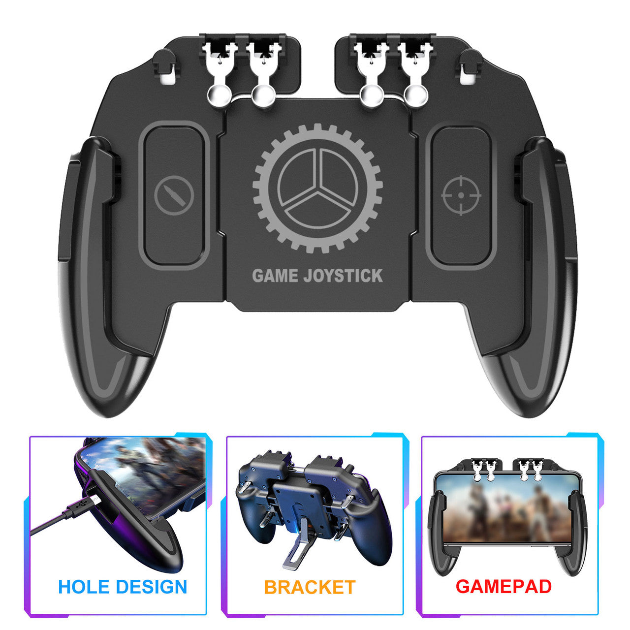 Mobile Phone Game Controller Trigger Gamepad L1R1 L2R2 Joystick for PUBG Call of Duty, Aim Shoot Phone Game Controller, Mobile Gamepad for iPhone Samsung Game Accessories, 6 Finger Operation