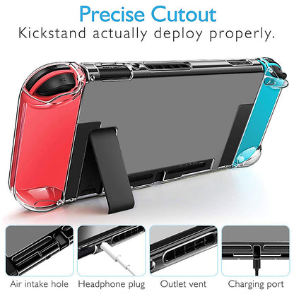 Clear Cover Case for Nintendo Switch, Dockable Protective Case + Glass Screen Protector + 8 Thumb Grip Cover Caps Accessories Fit for Nintendo Switch and Joy-Con, Anti-scratch Switch Accessories Kit