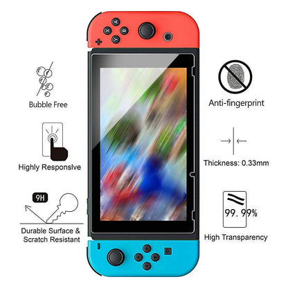 Clear Cover Case for Nintendo Switch, Dockable Protective Case + Glass Screen Protector + 8 Thumb Grip Cover Caps Accessories Fit for Nintendo Switch and Joy-Con, Anti-scratch Switch Accessories Kit