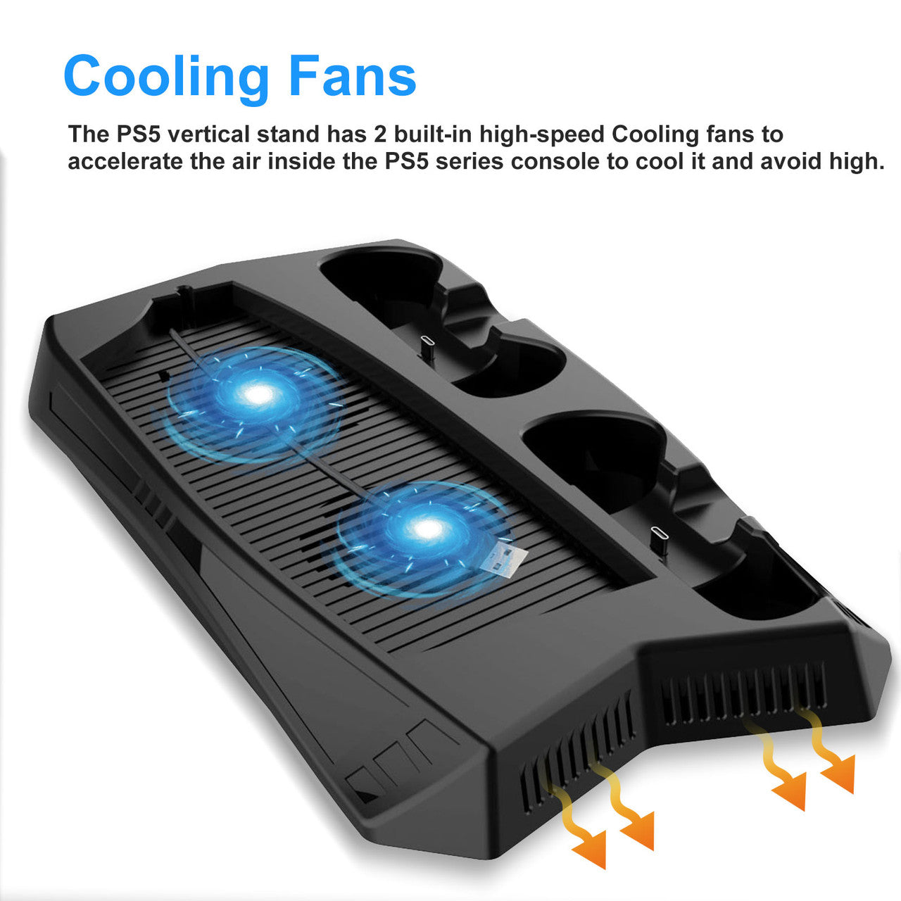 Vertical Cooling Stand Controller Charging Station Compatible with PS5 UHD/DE, 3-fans Upgraded Cooling Fan Cooler for PS5 Console, LED Indicator, 3 USB Ports