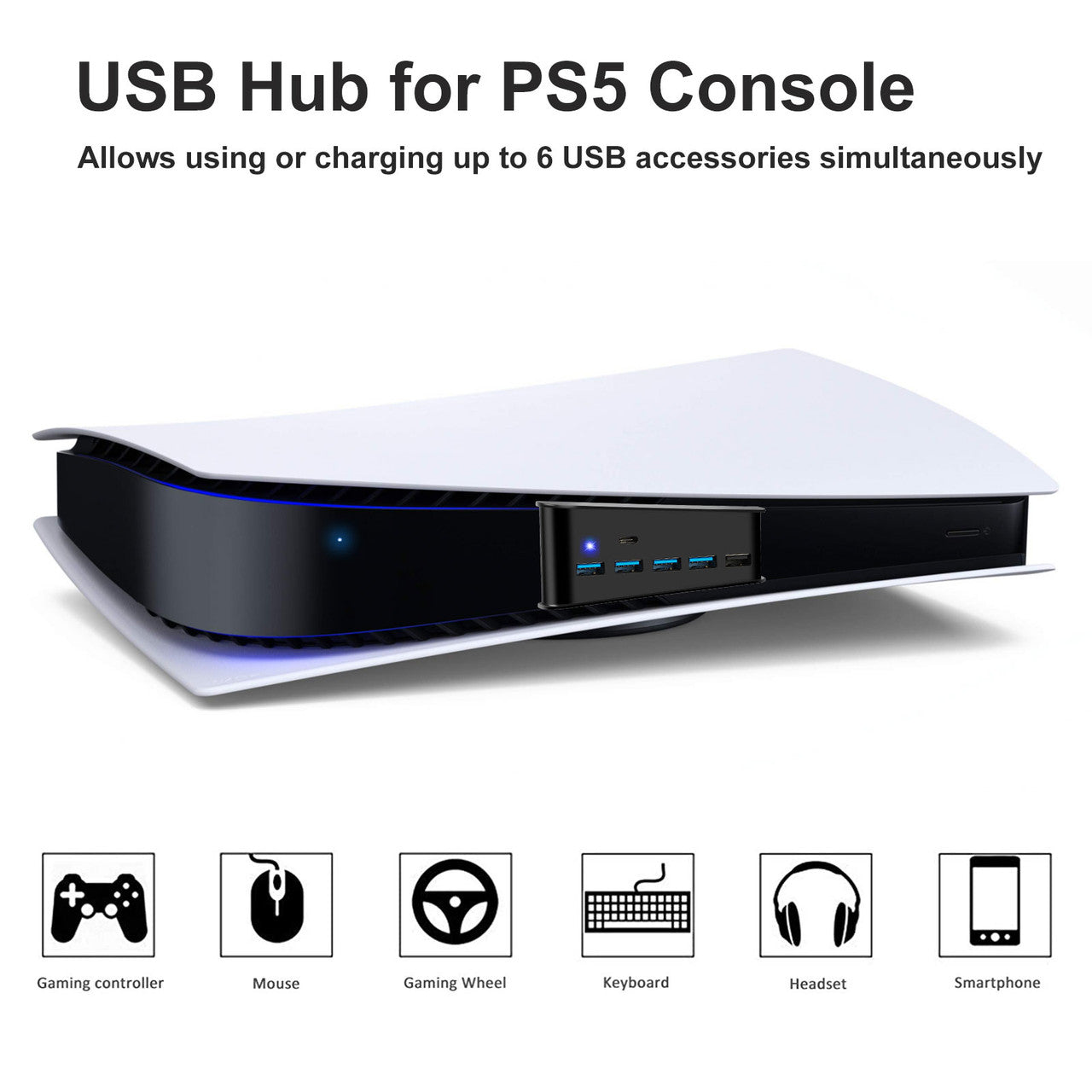 6 Ports USB Hub Adapter High Speed Charger Splitter Expansion for PS5 Console