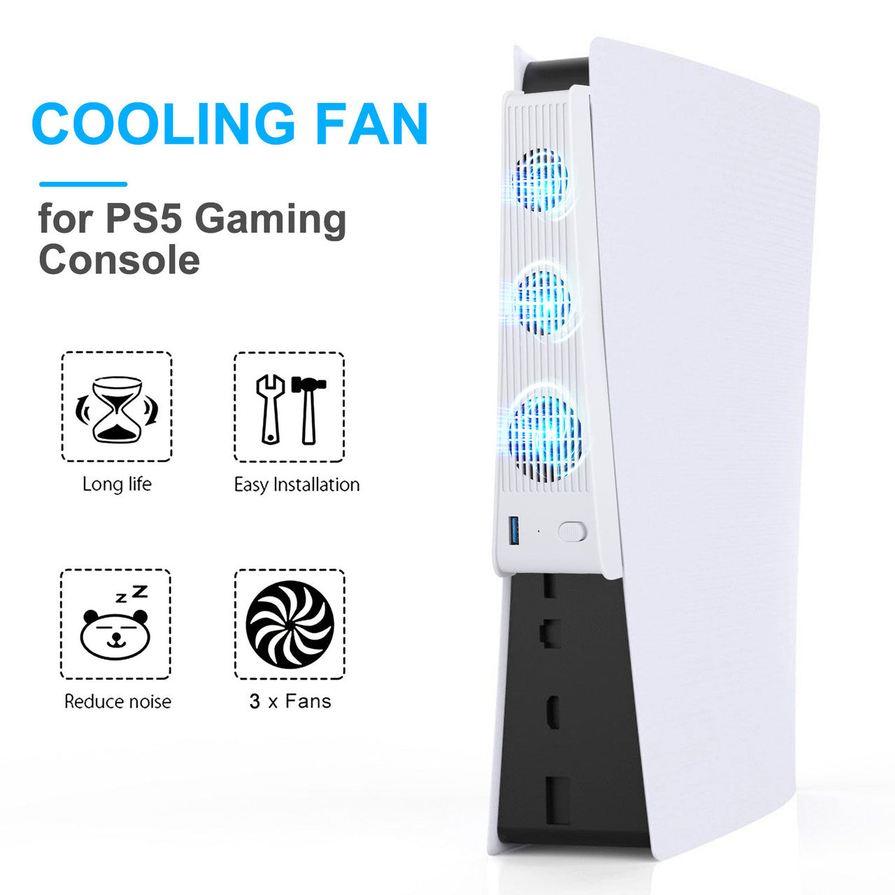 Accessory for PS5, Cooling Fan Cooler fit for PlayStation PS5 UHD/DE - 3 Fans Cooling USB Adapter Consoles Temperature Control Kit Compatible with Sony PS5 Digital Edition and Ultra HD Console
