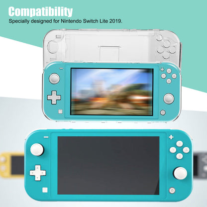 Case for Nintendo Switch Lite 2019, Transparent Clear Grip Cover Protective Accessories fit for Nintendo Switch Lite with Kickstand, 2x Tempered Glass Screen Protector and 6x Thumb Caps Included