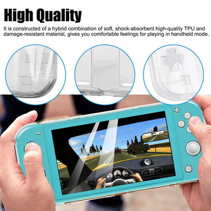 Case for Nintendo Switch Lite 2019, Transparent Clear Grip Cover Protective Accessories fit for Nintendo Switch Lite with Kickstand, 2x Tempered Glass Screen Protector and 6x Thumb Caps Included