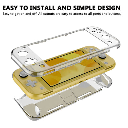 Case for Nintendo Switch Lite 2019, Transparent Clear Grip Cover Protective Accessories fit for Nintendo Switch Lite with Kickstand, 2x Tempered Glass Screen Protector and 6x Thumb Caps Included