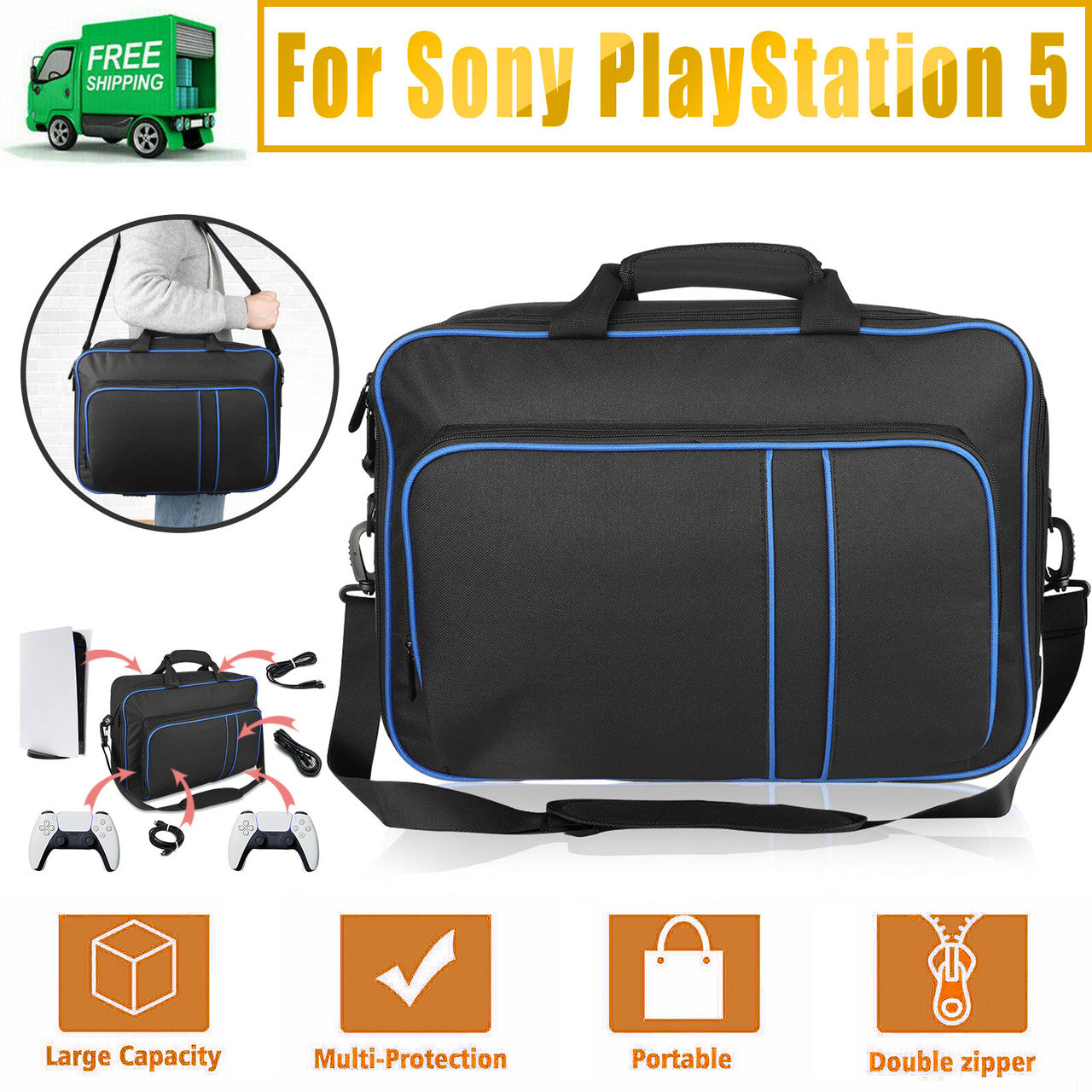 Carrying Case Travel Storage Pouch Shoulder Bag for Console Game Accessories PS5