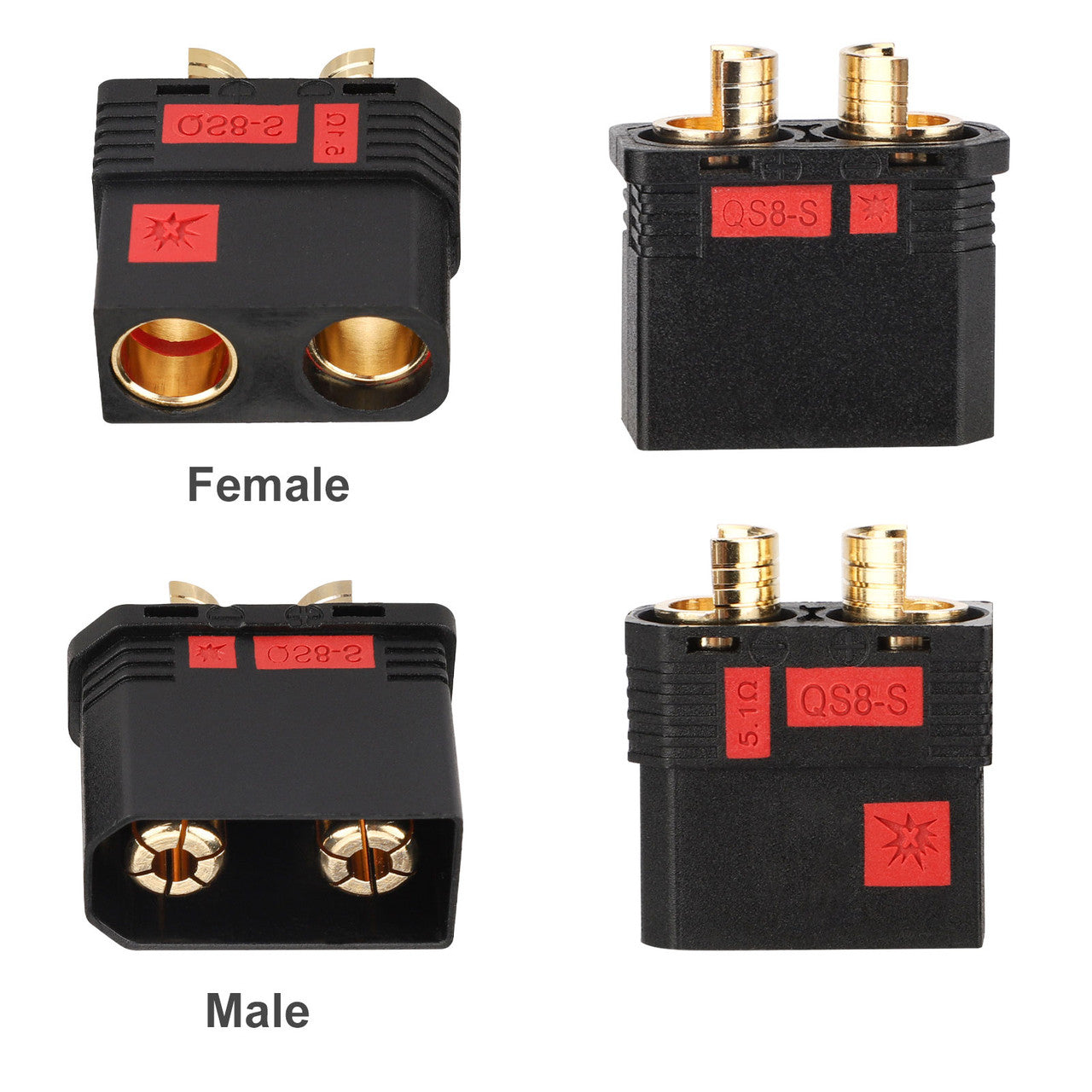 Anti-Spark Connector for Lipo Battery for RC cars,Male to Female Connector, 2pcs