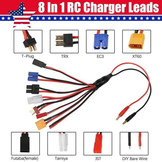 8 in 1 RC Lipo Battery Connector Adapter Charger Convert Cable