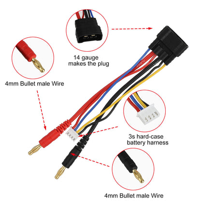 Battery Harness 4mm Bullet Connector, 4mm Banana/Bullet to Traxxas ID Male Plug Connector, 3S