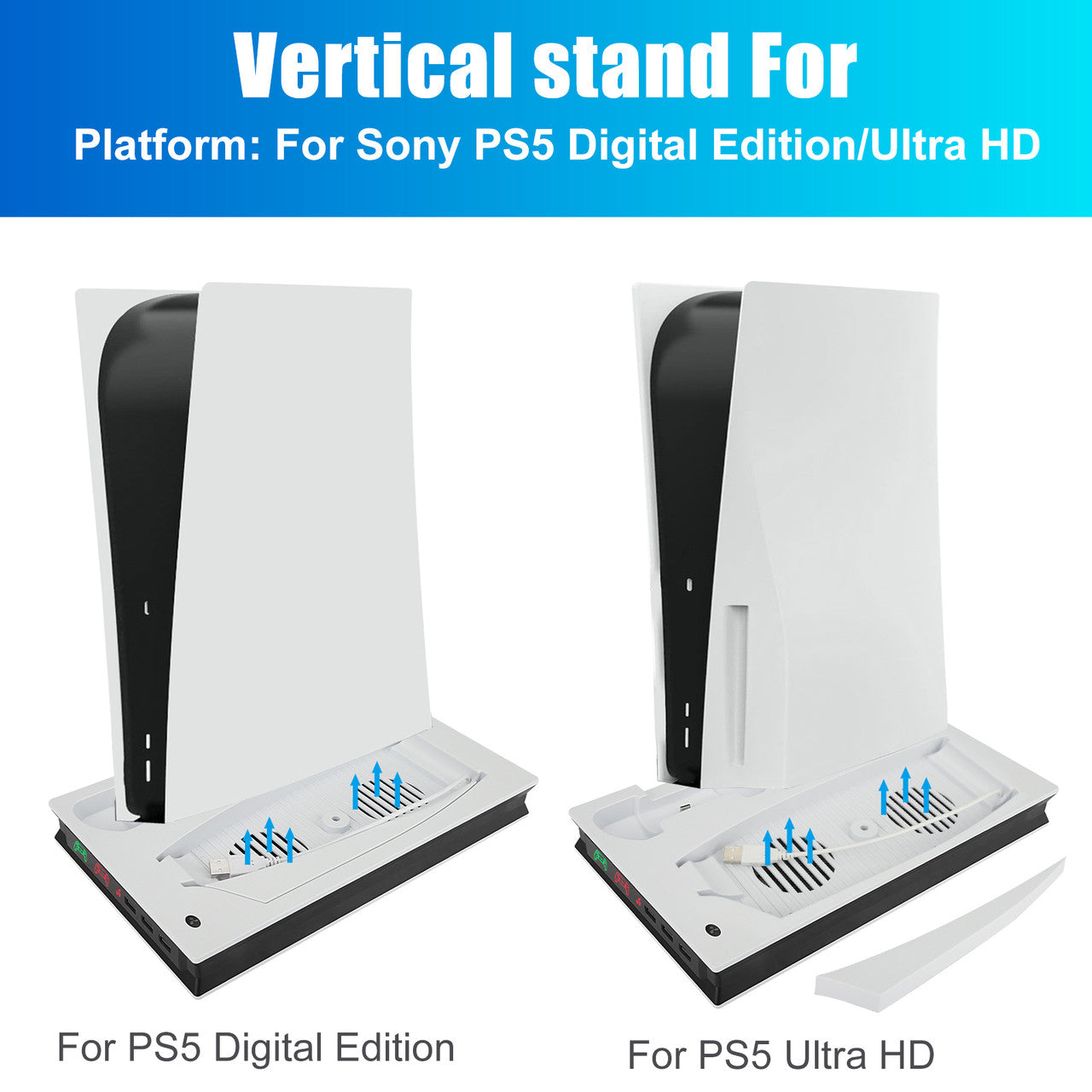Vertical Stand with Cooling Fan with LED Dual Controller Charging for PS5