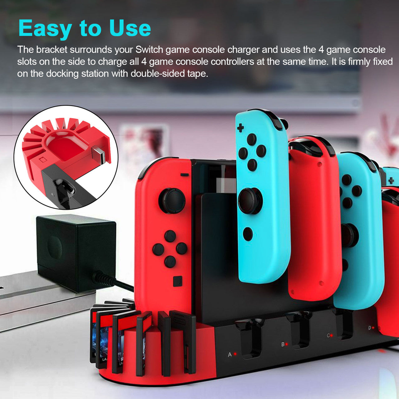 Charging Dock Station Compatible with Nintendo Switch Joy Con, with 9 Game Storage, LED Indicator