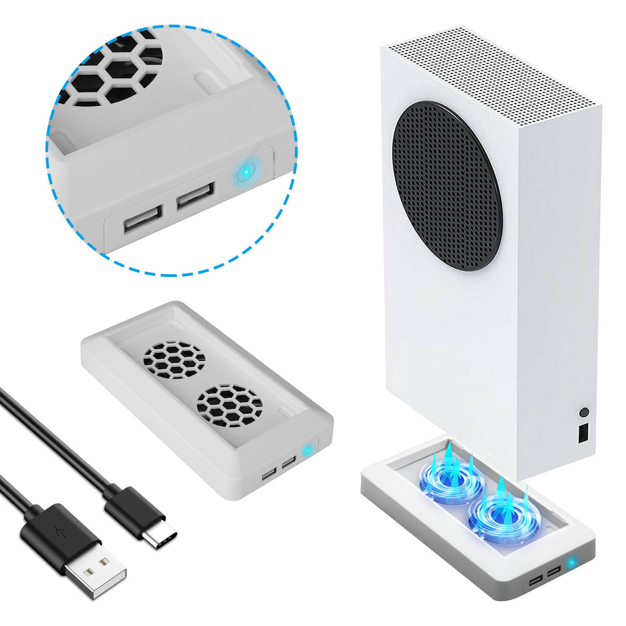 Charging Stand with Cooling Fan, LED Indicator and 2 USB Ports for Xbox Series S