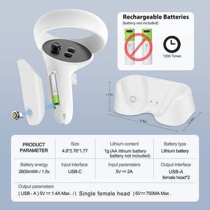 Magnetic Charging Station Fit for Oculus Quest 2 - VR Headset and Touch Controllers, Fast Charging Dock with Charging Cable (Gray)