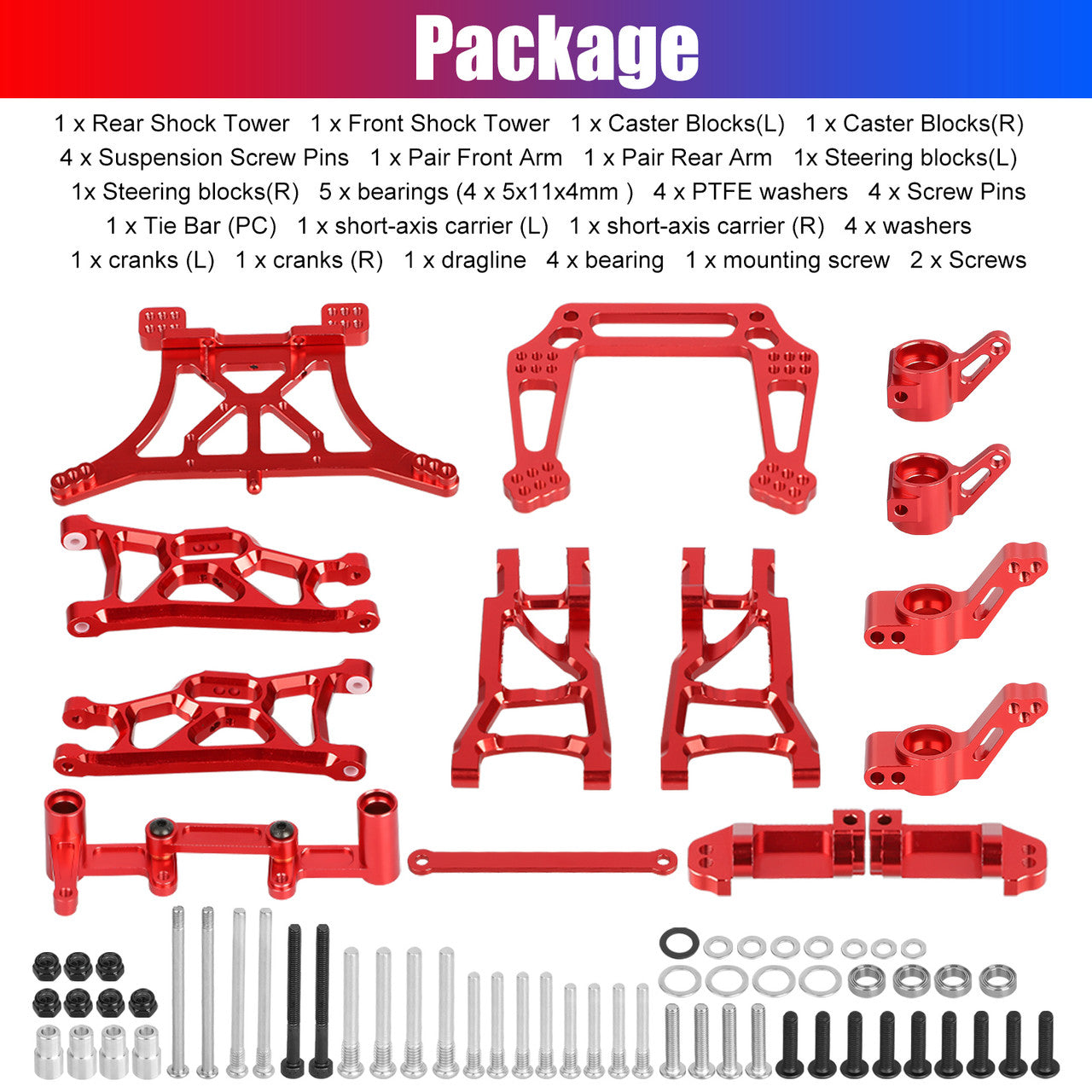 Metal Full Set RC Car Parts that Offer Lightweight Performance,For 1/10 Traxxas Slash 2WD, Red