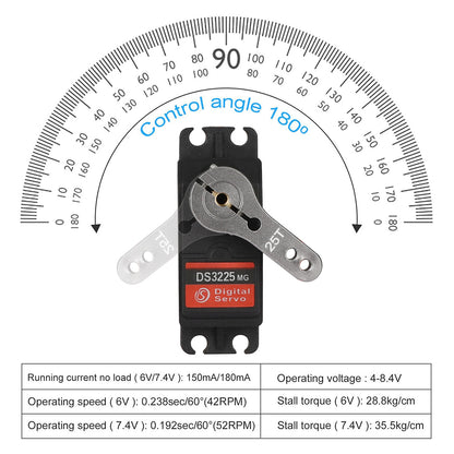 DS3225 25KG High Torque Metal Gear Servo Motor, Tailored for RC Cars for Better Accuracy