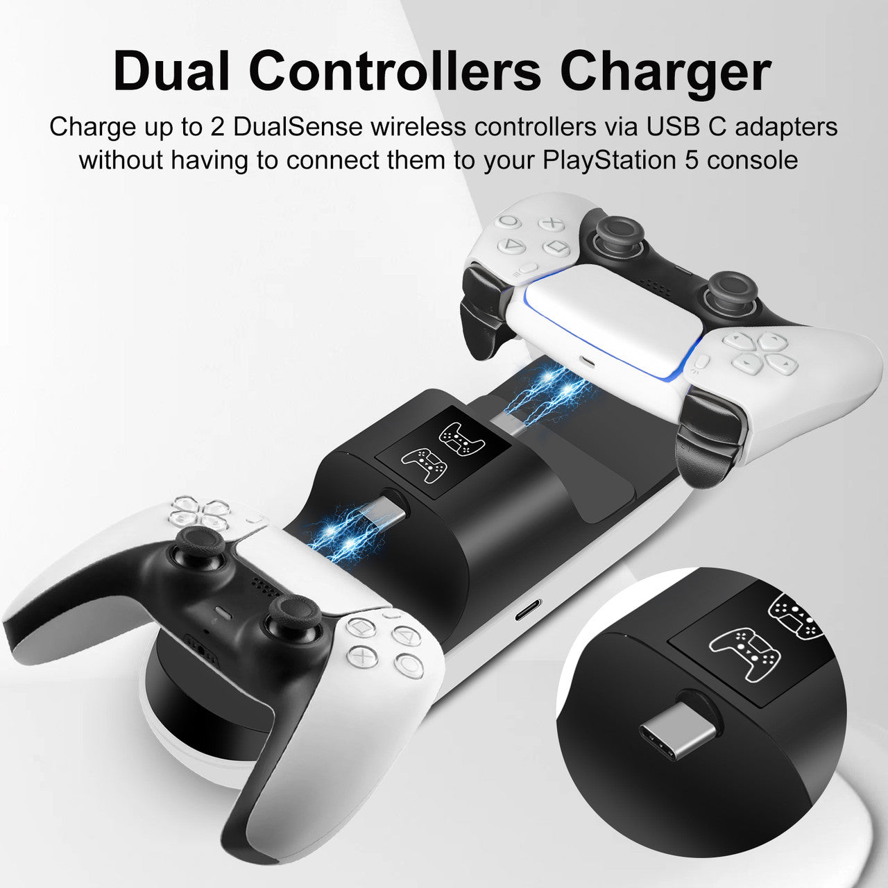 Dual Controller Charging Station for Play Station 5 PS5 Controller Charger Station with 2 Pack Fast Charging Cords Replacement