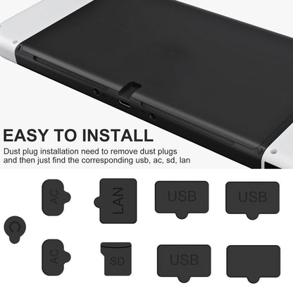 14 Packs Silicone Dust Plug Set for Nintendo Switch Oled - For Switch Oled Game Console Silicone Dust Filter Set, Thump Grip Caps & Dust Cover Hdmi USB AC SD Lan Earphone Protective Decorative Strip (Black)