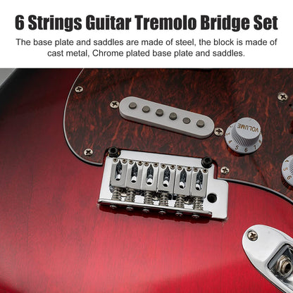 6 String Guitar Tremolo Bridge with Whammy Bar- for Fender Strat Squier Style Electric Guitar Chrome or Squier Style Electric Guitar