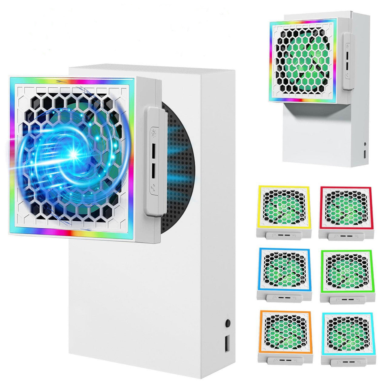 Game Cooling fan - with cool RGB atmosphere light Adjustable 7 Modes LED Light for Xbox Series S (White)